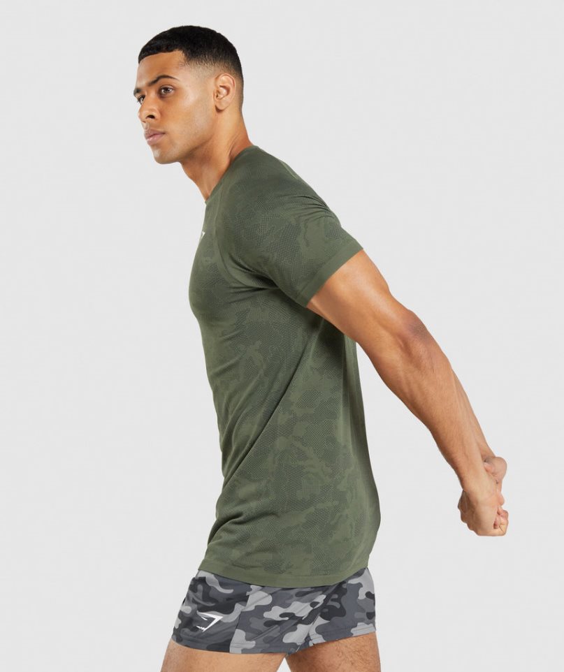 Men's Gymshark Geo Seamless T-Shirts Olive | NZ 3NHQJP